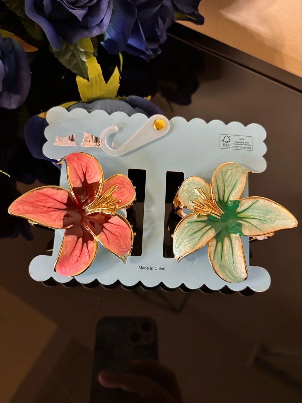 NWT Sunday State Large Floral Clip Set - Green & Pink